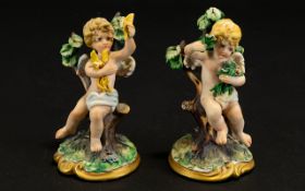 Capodimonte Fine Quality Pair of Signed Hand Painted Porcelain Figures,