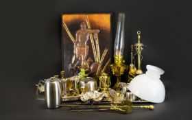 A Large Collection Of Mixed Metalware To include companion set, African planished metal figurative