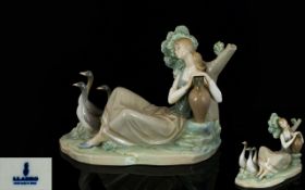Lladro - Large Porcelain Figure Group ' Woman Carrying Water ' Resting.