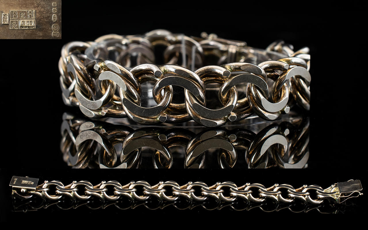 1950's Swedish Solid Silver Heavy Double Link Bracelet by Bengt Hallburg - Guldvarfirma with