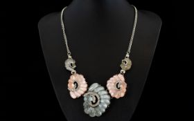 Stardust Glass 'Seashell' and Crystal Statement Necklace, comprising five graduated,