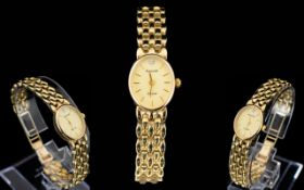 Accurist - Ladies 1980's 9ct Gold Wrist Watch with Integral 9ct Gold Panther Style Bracelet.