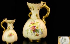 Royal Worcester Hand Painted Porcelain Blush Ivory Jug with Painted Images of Colourful Spring