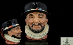 Royal Doulton Hand Painted Character Jug ' Beefeater ' Handle Pink with Variation 1, D6206.