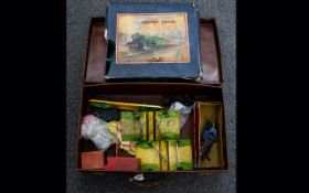 Suitcase Containing Mixed Lot Of Hornby 0 Gauge - Containing Tin Plate Cross Roads,