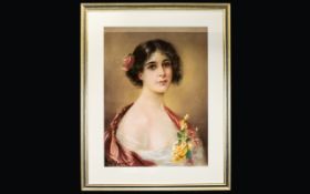 John Wesley Carroll (American, 1892-1959 ) Original Chalk Pastel Female Portrait (Untitled) Circa