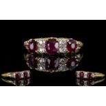 Antique Period 18ct Gold Set Ruby and Diamond Ring, The Three Rubies of Pigeon Blood Colour,