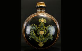 Large 19th Century Bedouin Water Flask Hand Painted Metal With Floral Decoration To Both Sides On