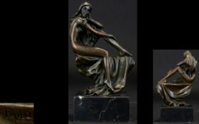 Milo, Miguel Fernando Lopez Bronze Figure Raised on black marble base,