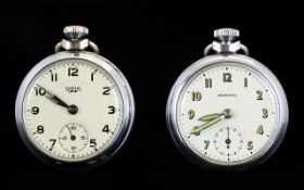 A Pair of 1950's Chrome Cased - Keyless Open Faced Pocket Watches,