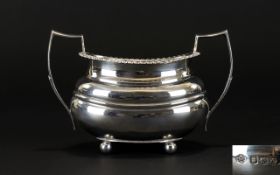 Early 20th Century Twin Handle Sugar Bowl Of Plain form with cannonball feet, gadrooned edge,