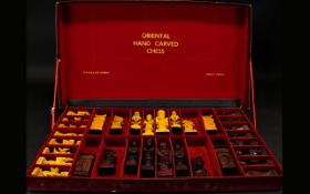 Oriental Hand Carved Chess Set Early 20th century set produced by H.P.