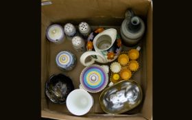Mixed Box Of Collectables - To Include Salt And Pepper Shakers, Oriental Style Dish, Wedgwood Vase,