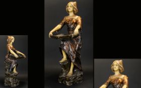 Austrian Painted Chalkware Figure In The Form Of A Maiden Art Nouveau figure depicted standing on