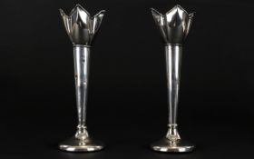 Art Nouveau Period Pair of Silver Tulip Vases of Small Size with Loaded Bases. Hallmark London 1905.