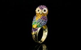 Tresor Paris Contemporary Crystal Set Gold Tone Owl Ring Statement ring in the form of a three