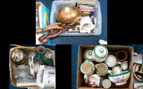 Three Boxes of Assorted Ceramics and Collectables including brass ware 'Art Deco' boxed teapot