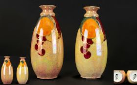 Crown Ducal Ware - Hand Painted Pair of Lustre Ware Vases, Oranges / Lemons Design. c.