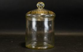 A Vintage Glass Smiths Crisps Counter Jar Large cylindrical lidded jar with opaque 'Smiths Crisps'