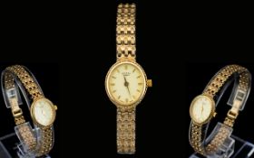 Rotary - Ladies 1990's 9ct Gold Wrist Watch with Integral 9ct Gold Bracelet.