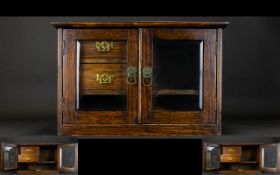 Edwardian Oak Smoked Cabinet with Two Glass Panel Doors,