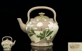 James Macintyre & Co Gesso Faience Bachelor Teapot Floral Design Marked To Underside Of Teapot 6.