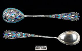 A Superb Russian Silver And Enamel/Cloisonne Spoon. Early 20th Century Period, Work Master DN.