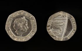 Elizabeth II Octagonal Shaped Twenty Pence Piece with No Date. In Excellent Condition.