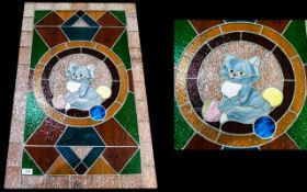 Large Leaded And Stained Glass Panel Rectangular panel in green, blue,