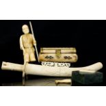 A Small Mixed Lot Of Oriental Items To include bone casket, bone paper knife and ivory figure.