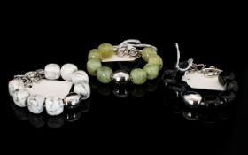 A Collection Of Three Contemporary Silver And Mineral Bracelets Chunky bracelets,