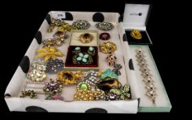A Good Collection Of Vintage Paste Set Brooches And Costume Jewellery Approximately 33 items in