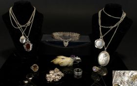 Maureen Ann Story Jones Silver Scenes Butterfly Brooch Along With A Collection Of Silver Jewellery