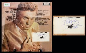 Billy Fury Autograph on 1960s page stuck to Decca LP Cover ''The World of Billy Fury'', to include