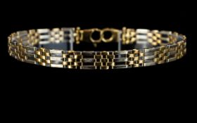 Ladies - Contemporary Two Tone 9ct Gold Gate Bracelet with Good Clasp.