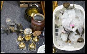 A Collection of Aged Metal and Brass Light Fittings and Kitchenalia.