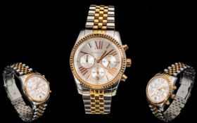 Michael Kors MK5735 Ladies Lexington Tri-tone Rose Gold Chronograph Watch.