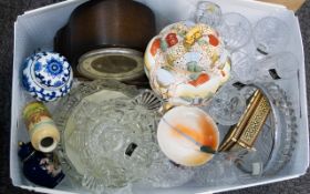 Box of Assorted Ceramics and Collectables including mantle clock, Chinese ware,