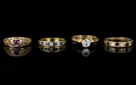 A Small Collection of Stone Set Ladies 9ct Gold Dress Rings ( 4 ) Rings In Total.