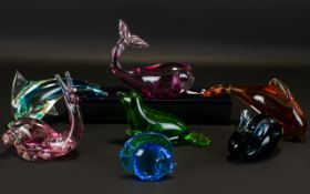 A Good Collection of Vintage Hand Blown Glass Sea-life Figures, Includes Whales, Sea Lion, Dolphins,