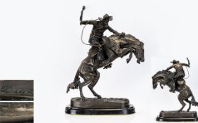 Frederick Remington Signed / Good Quality Reproduction Bronze Statue - Titled ' Bronco Buster '