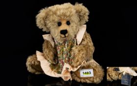 A Hand Made Collectible Teddy Bear By Bear Patch Bears Plush sable mohair jointed bear with black