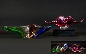 Murano 1970's Studio Art Glass Bowls ( 2 ) In Total. Comprises 1/ Pink and Clear Glass Bowl. 11.