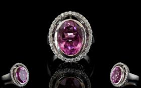 Kunzite Quartz and White Zircon Ring, a