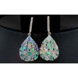 Pair of Opal Cluster Drop Earrings, larg