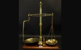 A Pair Of Brass Pan Scales - With Weight