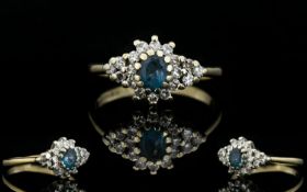 Ladies 9ct Gold Diamond and Sapphire Clu