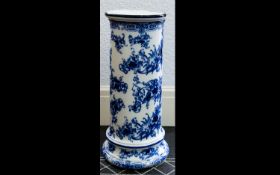 Blue And White Pottery Jardiniere Stand Height 25 Inches.