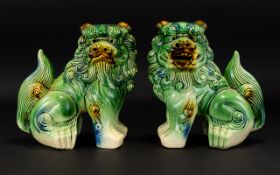 A Pair Of Modern Sancai Glazed Temple Dogs Of typical form, height 9 inches. Good condition.