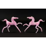 A Pair Of Vintage Murano Glass Prancing Horse Figures delicate handblown glass figures in pale pink